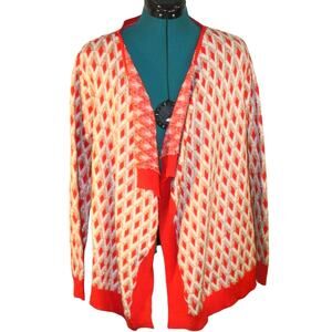 Orange Diamond Knit Angora Blend Cardigan Metallic Open Front Women M/L